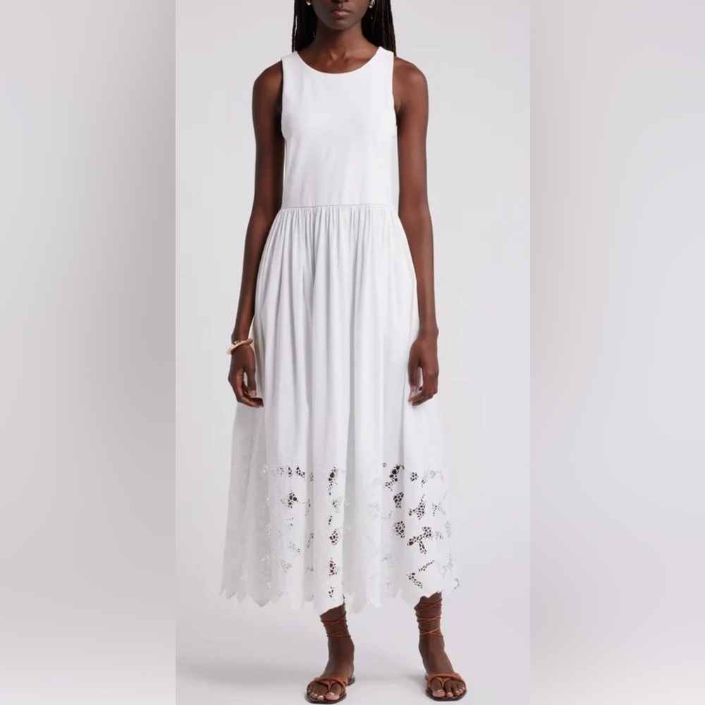 embroidered sleeveless mixed media sundress View 3